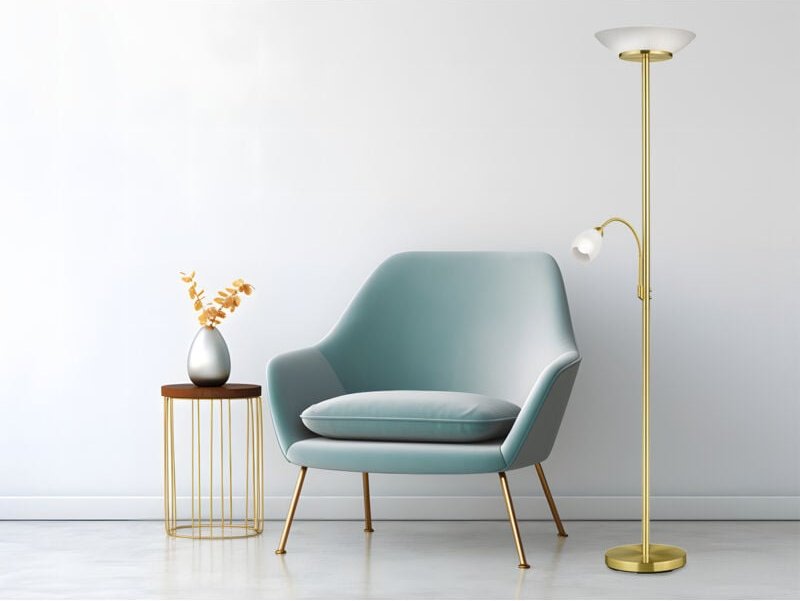 Meinewunschleuchte - led Deckenfluter mit Flexarm Leselampe, Messing & Glasschirme weiß, h: 180cm