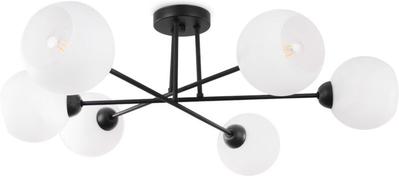 Asturia Deckenleuchte Schwarz 6 Flache Weisse Lampenschirme E27