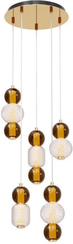 Maytoni Drop Moderne 5 Cluster Hängende Deckenleuchte Gold 3000K 9300lm Bunter Schatten