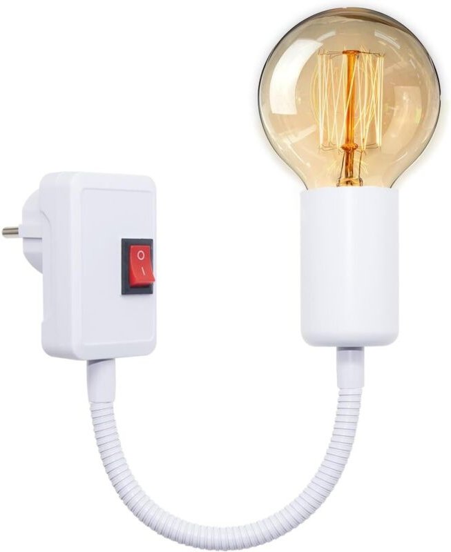 E27 Fassung mit Stecker, Lampenfassung mit Schalter und Steckdose, 360°Verstellbar 20CM Schwanenhals Lampe, Steckdosenla...