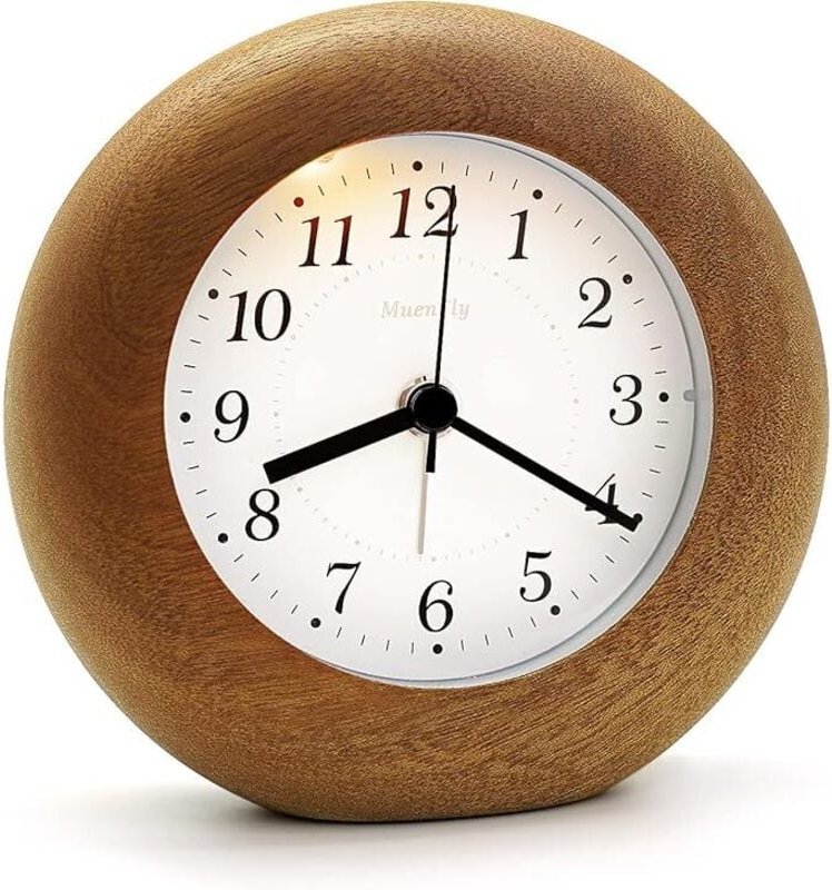 Analoger Wecker ohne Ticken, Holzwecker mit Schlummerfunktion, batteriebetriebener Wecker ohne Strahlung, Tischwecker mi...