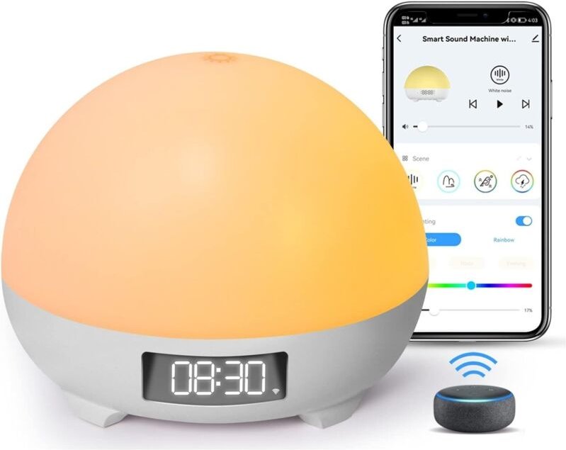 Intelligentes Nachtlicht, Weißrauschgenerator mit 16 Millionen Farben, Google-Sprachsteuerung, Babyschrei-Erkennung, 34 ...