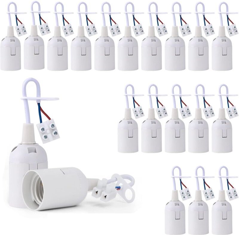 20 Stück Lampensockel E27 Lampenfassung mit Phasentest, Lichtbasis, Hängeleuchte, Baustellen- und Renovierungssockel, Er...