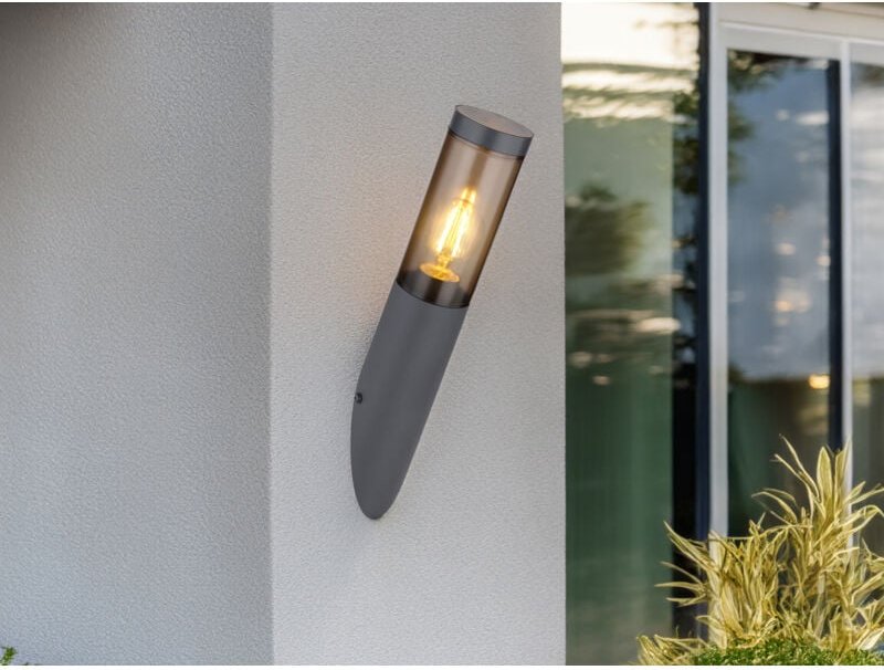 Meinewunschleuchte - led Außenwandleuchte aus Edelstahl in Anthrazit & Rauchfarben, Höhe 40cm