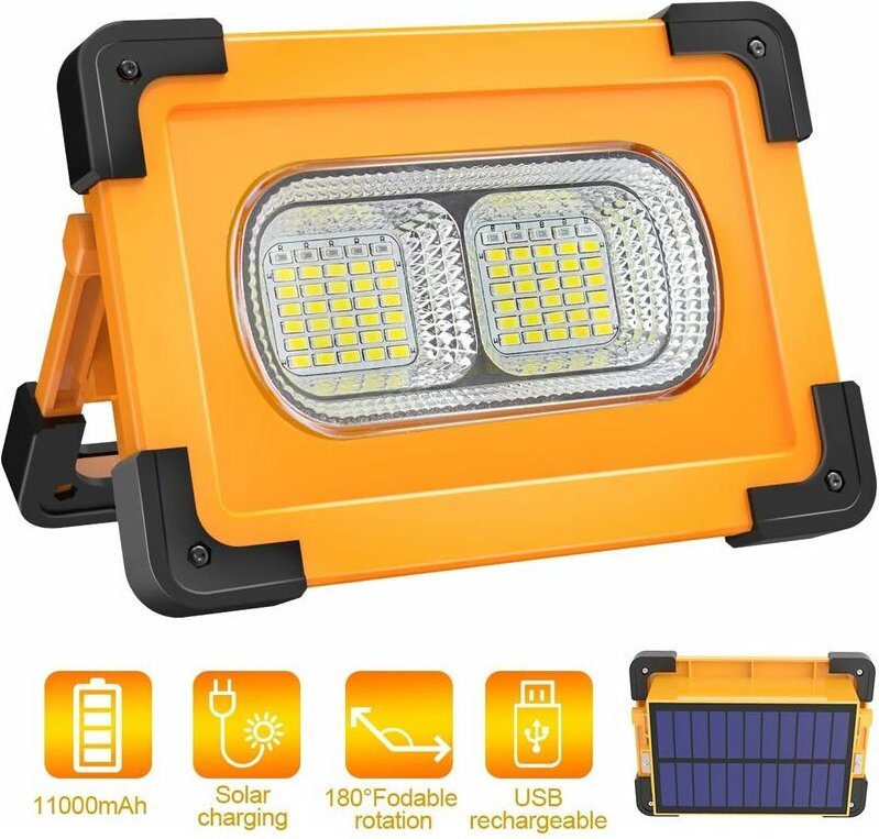 ZVD - Wiederaufladbarer LED-Flutlichtstrahler, 100 w, tragbares Solarpanel, 4 Modi, superhell, 10.000-mAh-Akku (Camping,...