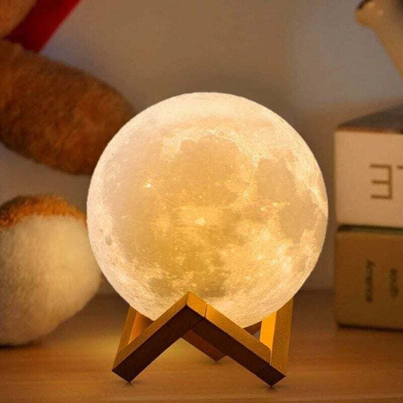 12 cm (klein) 3D-Mond-Nachtlicht, 16 LED-Mondfarben, Holzständer, Fernbedienung/Touch-Steuerung, USB-aufladbar