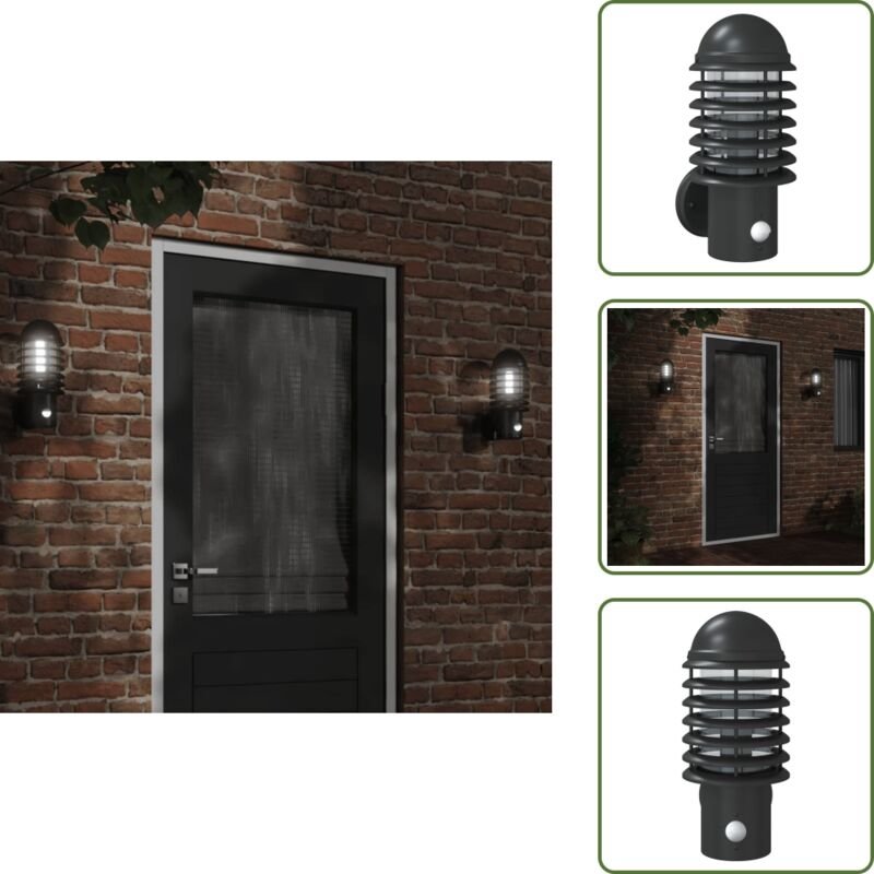 Außenwandleuchte mit Bewegungsmelder Schwarz Edelstahl - Outdoor-Beleuchtung - Wandleuchte - Bewegungsmelder - Edelstahl...