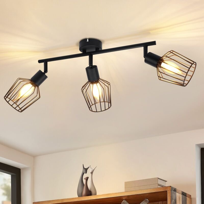 GBLY Deckenlampe E14 Deckenstrahler 3 Flamming - Deckenspot Schwarz Metall Drehbare Schwenbar Spotlight Wohnzimmerlampe ...