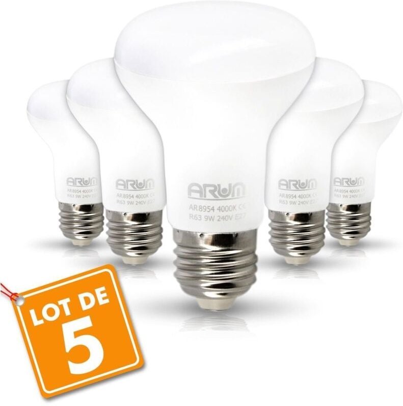 Eclairage Design - Set aus 5 Spot LED-Lampen R63 E27 9W Eq 60W Farbtemperatur: Warmweiß 2700K