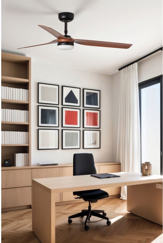 Faro Punt Mittlere 3-Blatt-Leuchte, Mattschwarz, Walnuss, mit Licht 3000 – 4200 – 6500 K, Tuya Smart System