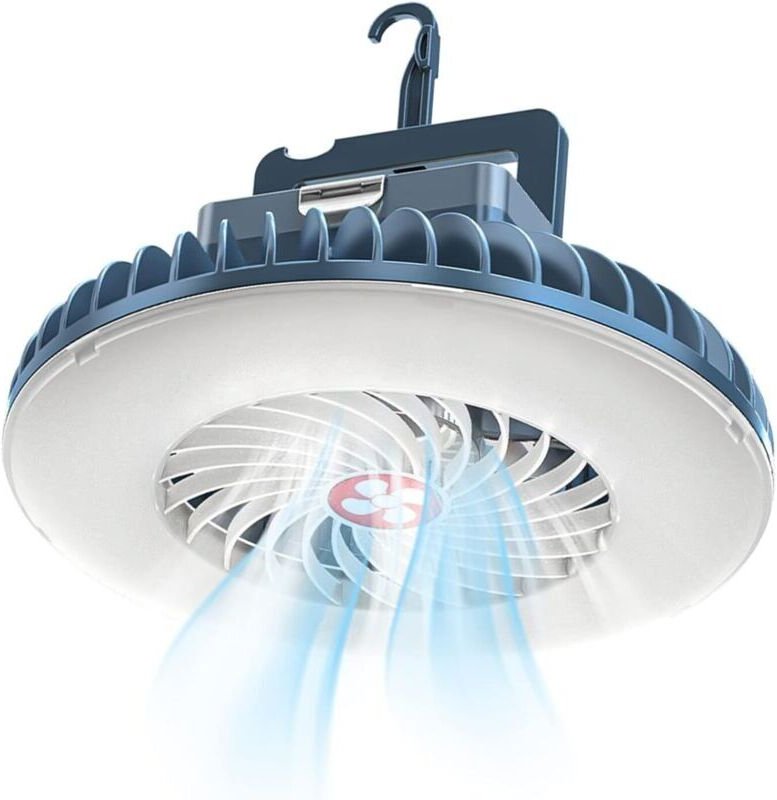 1-teilige LED-Campinglampe mit USB-wiederaufladbarem Ventilator, Campingventilator mit Licht, Zeltlaterne