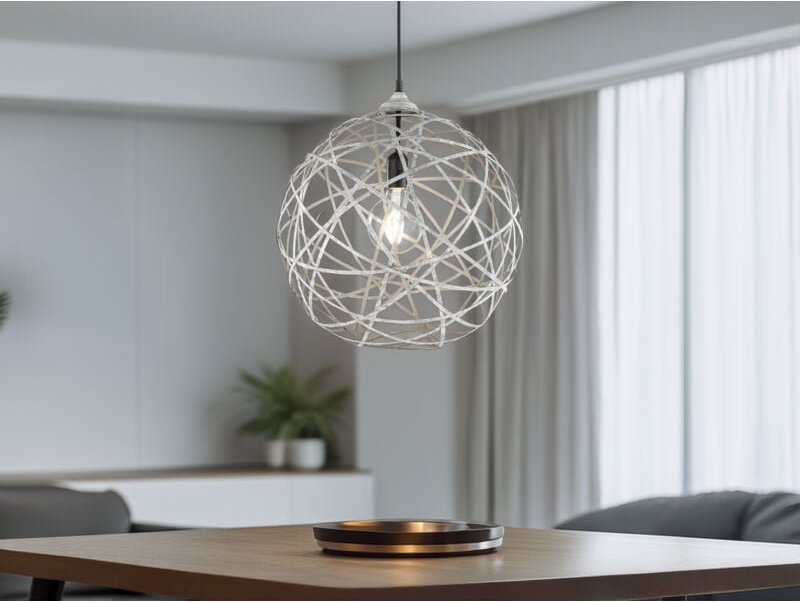 Led Kugel Pendelleuchte Grau Antik mit Drahtgeflecht, ø 40cm