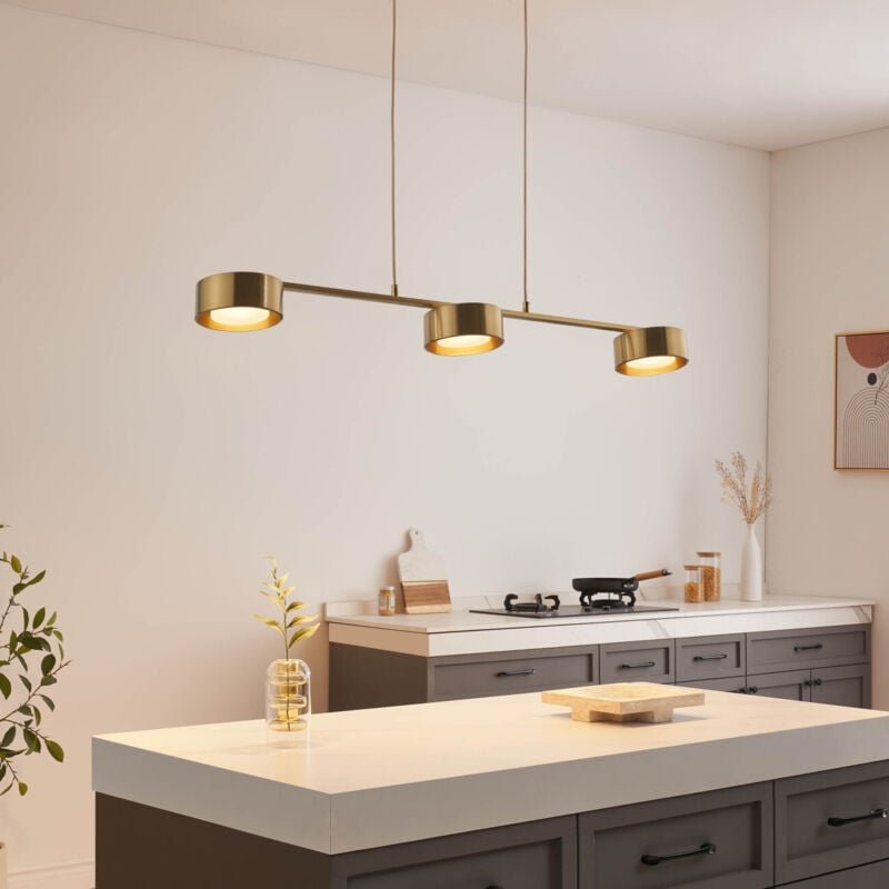 Dreifache Pendelleuchte aus Messingmetall mit 3 LED-Spots - Prins