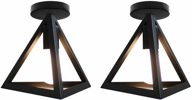 2er Deckenleuchte Vintage Deckenlampe mit Käfig Antik Semi-Flush Mount Dreieck Form Licht E27 Lampenfassung für Esszimme...