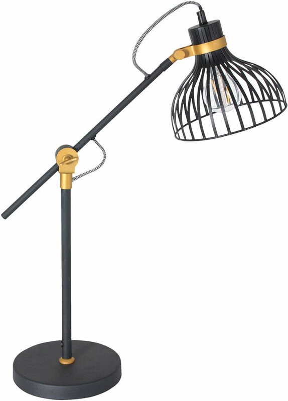 Tischlampe schwarz Beistellleuchte Retro Leselampe Wohnzimmer, Schreibtischlampe verstellbar Gitterschirm, Metall, gold,...