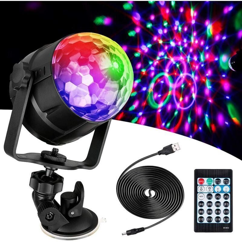 Discokugel LED Discolicht mit 15 Lichtformen, Discolichteffekte 360° drehbar RGB Partylicht LED Discokugel mit USB-Kabel...