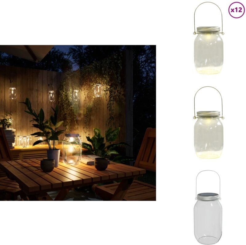 Solarleuchten Einmachglas-Design 12 Stk. Warmweiß - Solarlaternen - Outdoorbeleuchtung - Gartenlampen - LED-Gartenlampe ...