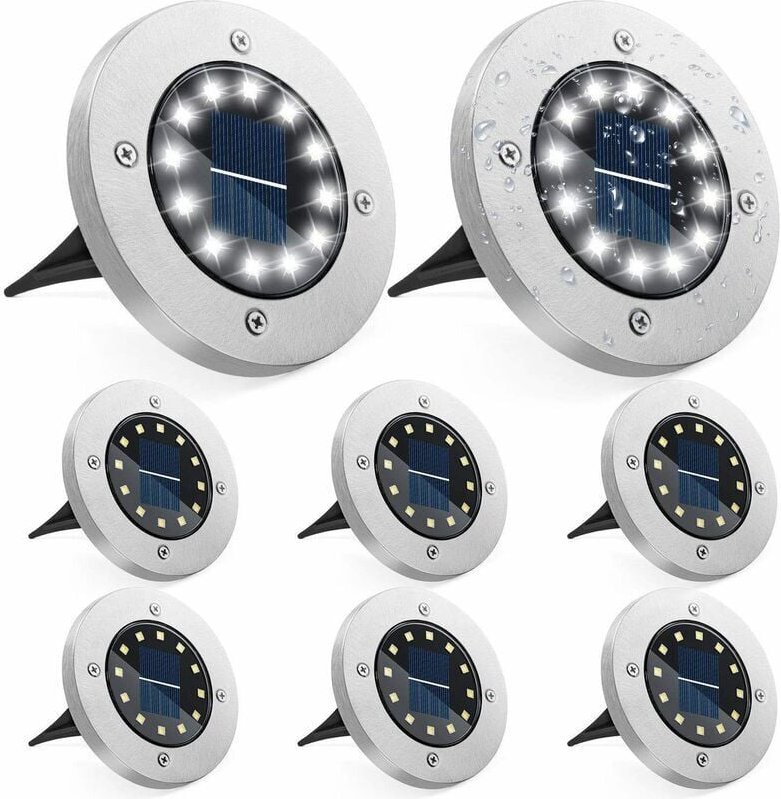 Solarleuchten für außen, 12 LED Solar Gartenleuchten Bodenbeleuchtung 6000K Kaltweiß Wasserdicht IP65 Einbau-Solarstrahl...