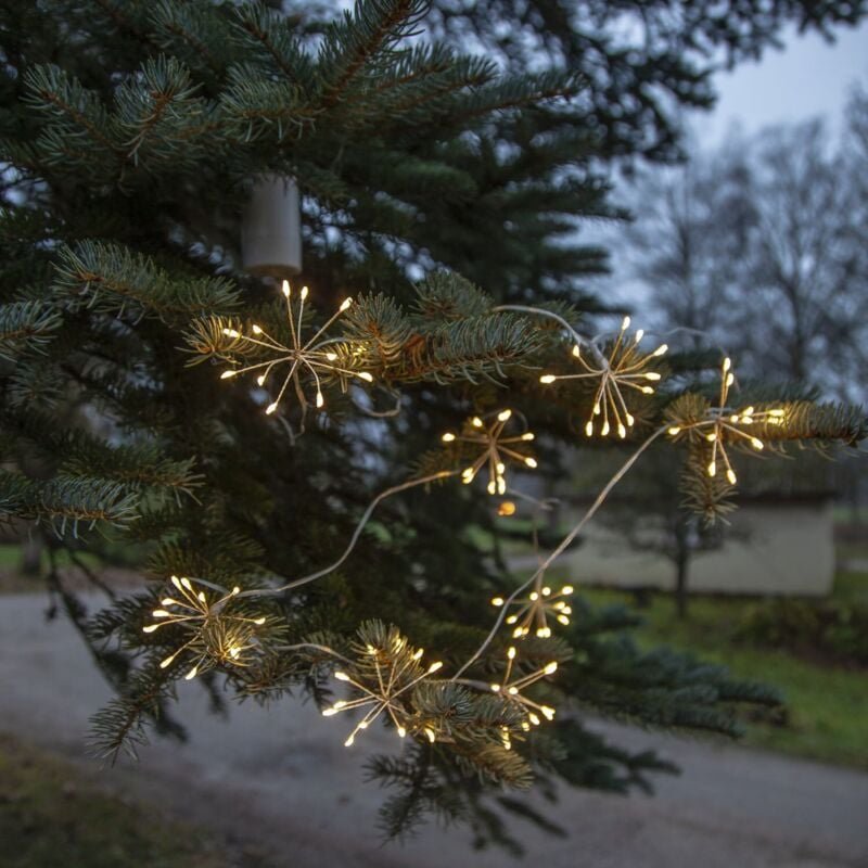 Outdoor-Lichterkette ,Flower', 8 Leuchten, 96 LEDs, Batterie + Timer, transparent, Tageslicht-weiß, l 210cm - Star Tradi...