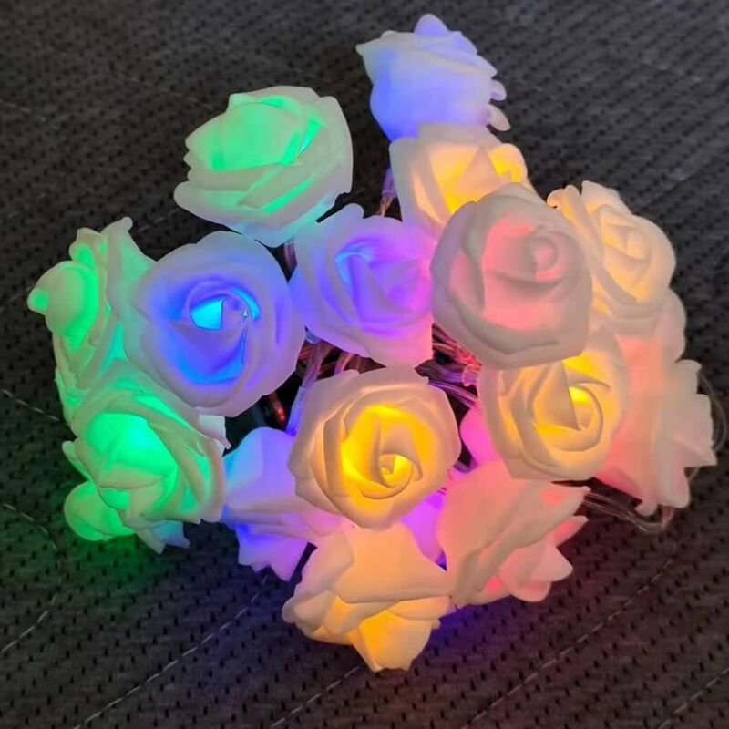 LED-Lichterkette in Form einer künstlichen Rose, beleuchtete künstliche Blumengirlande, märchenhafte Rosenrankengirlande...