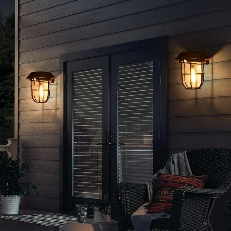 Set mit 2 Solar-Außenleuchten mit Bewegungsmelder, Außenwandleuchten, Vintage-Hängeleuchten für Terrasse und Garten