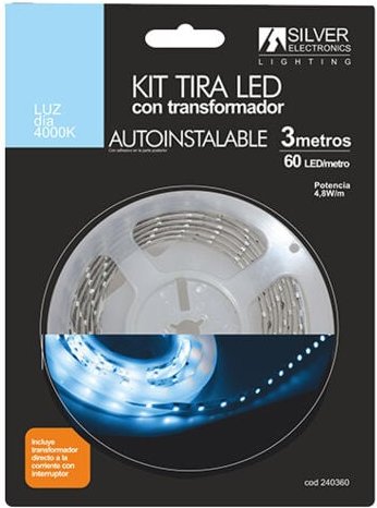 Silver - Kit Strip Led 3m 12v 4,8w/m Light Dia 4000k Ip20 Inklusive Netzteil 230v 240360
