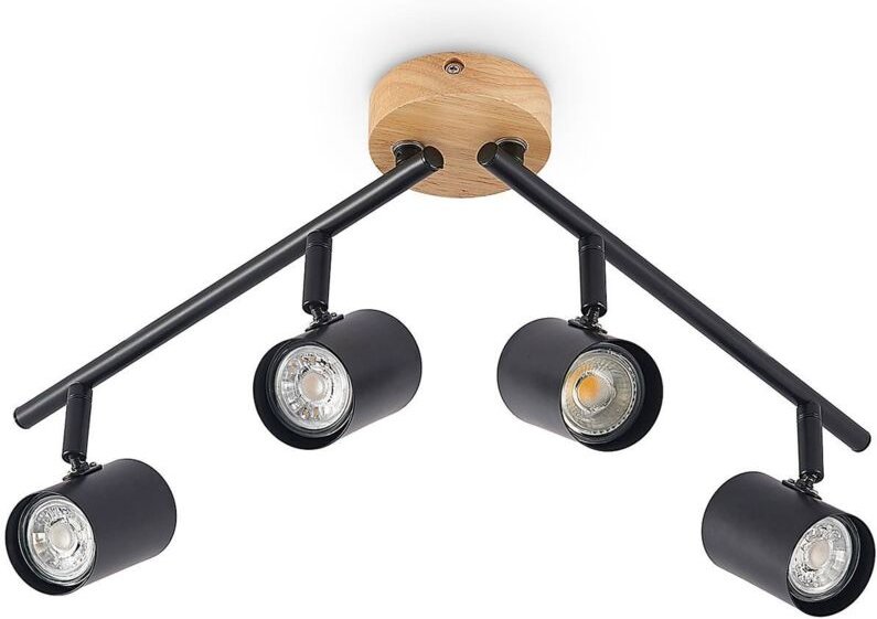 Lindby - Deckenleuchte Xiomara, 4-flammig, 68 cm lang, Holz - Schwarz, Holz hell