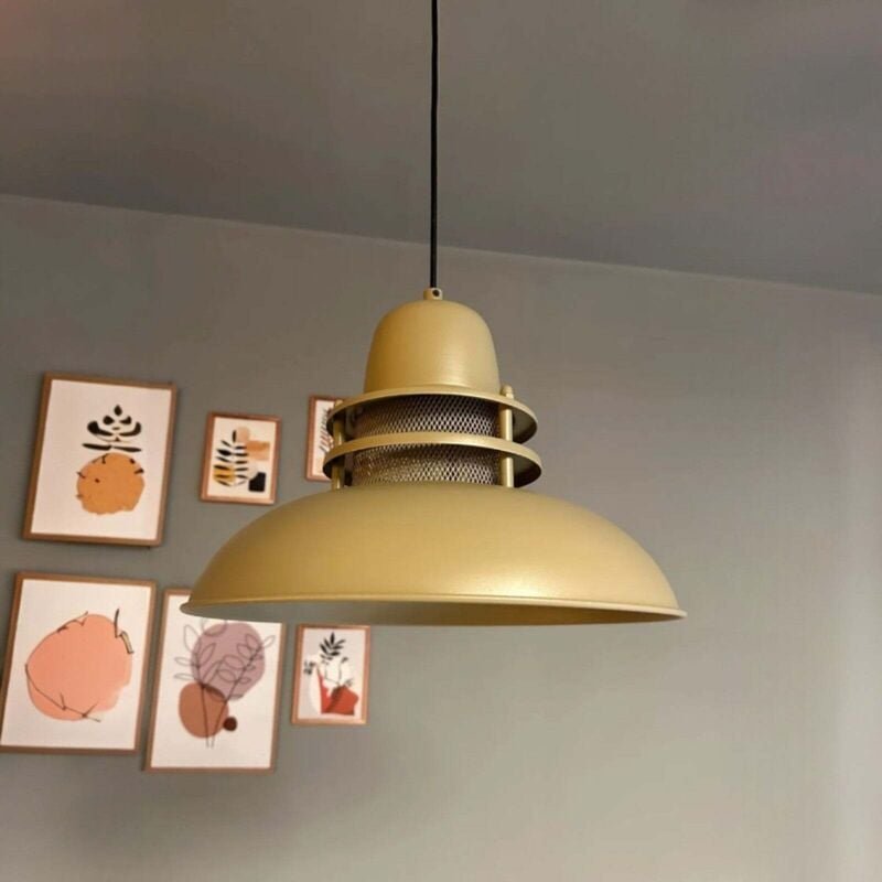 Fener Industrielle Pendelleuchte aus Beige Metall handbemalt – Vintage Kronleuchter E27 Ø34 cm für Wohnzimmer, Schlafzim...