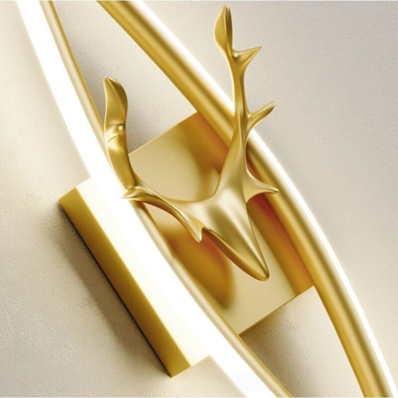 Luxuriöse, moderne LED-Wandleuchte im Design eines goldenen Hirschgeweihs, schwarze LED-Wandleuchte, warmweißes Licht (3...