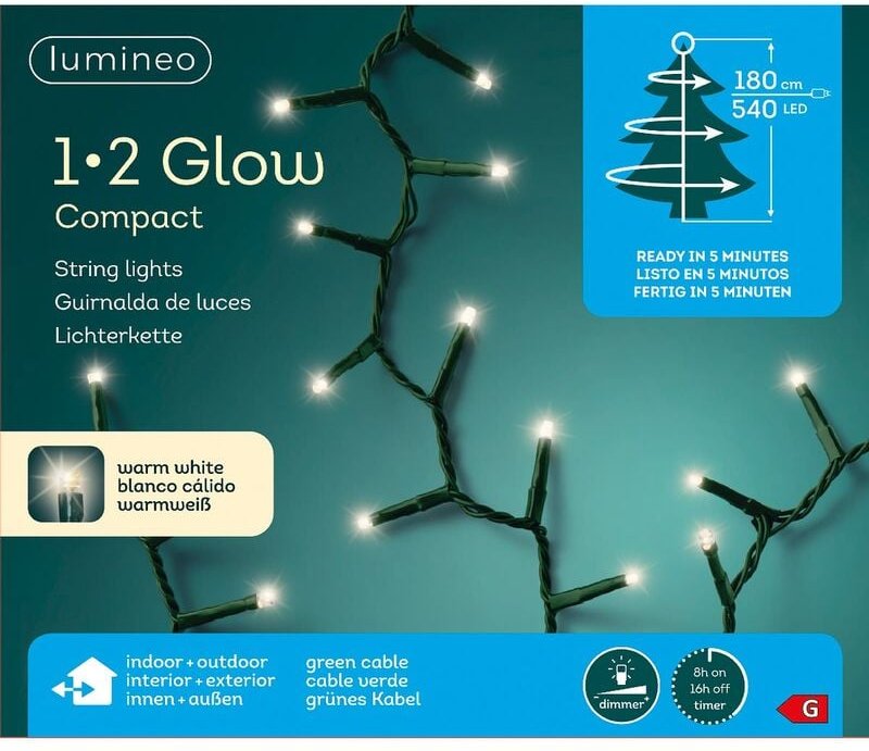 Lumineo LED Lichterkette 1•2 Glow Compact 180 cm 540 Lichter warmweiß