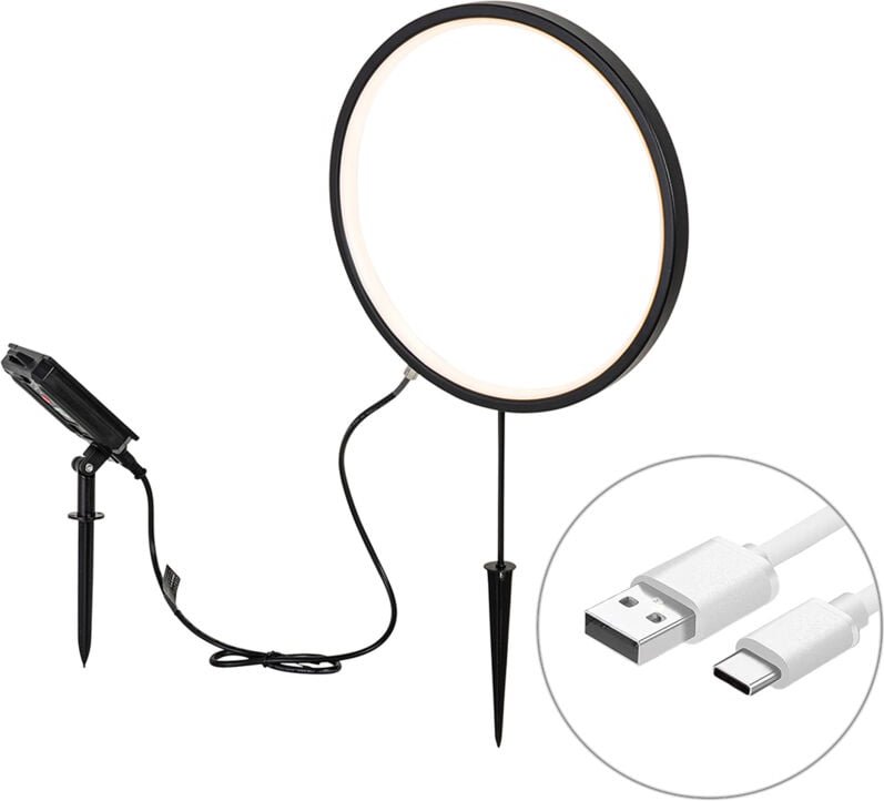 Qazqa - Spitzenlicht Schwarz 60 cm Inkl. Wiederaufladbare led und Solar IP65 - Adalind