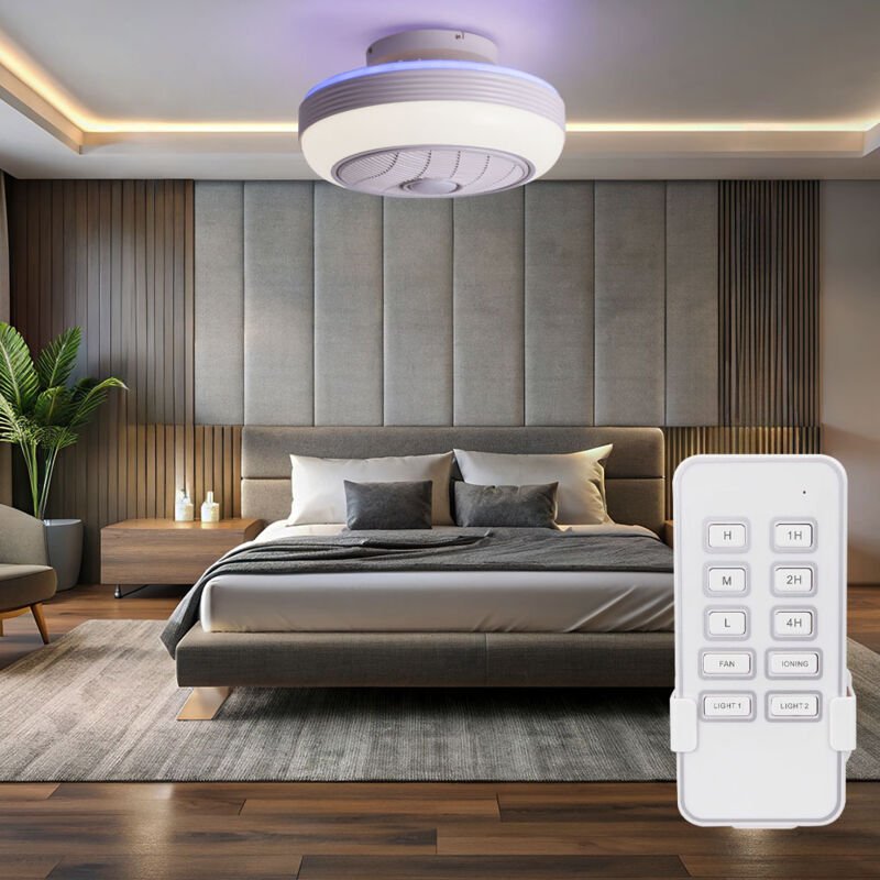 Deckenventilator mit Fernbedienung Deckenlampe Wohnzimmerleuchte Kühler Lüfter, Metall schwarz Holzoptik, cct Timer, led...