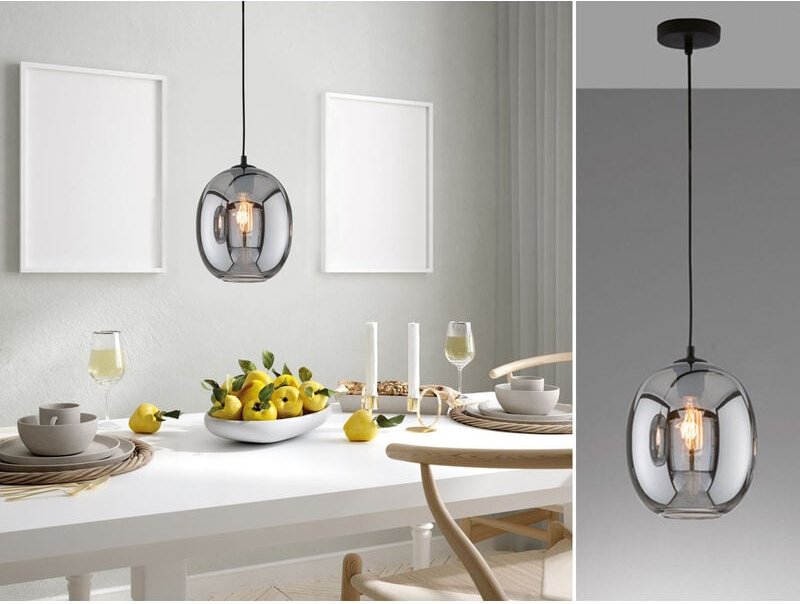 Meinewunschleuchte - led Pendelleuchte Industrial einflammig Rauchglas - Glaskugel, ø 21cm