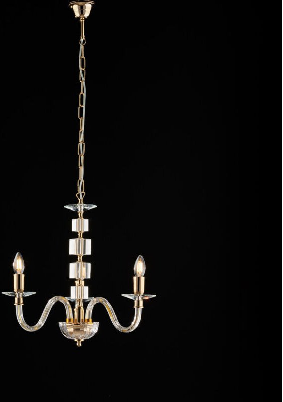 Franz - Goldkronleuchter mit transparentem Glas und Strasssteinen 3 Lichter 110 - Ø43 - BL275-3-OR - Bonetti Illumina