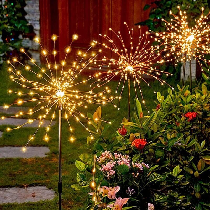 2 Stück Solarleuchten Outdoor Gartendeko Feuerwerk Lichterkette Solar 120 LED Warmweiß Wasserdicht für Garten, Blumenbee...