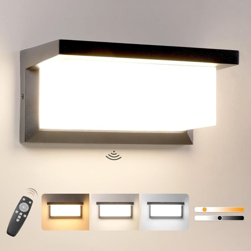 18W Außenwandleuchte mit Bewegungsmelder, IP65, 3000K-6500K LED Wandleuchte Außen Wandlampe Dimmbar Aluminium mit Fernbe...