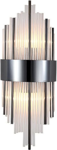 Otto - Schwarze Kristallwandleuchte 450x180 mm, 1xE14, Metall und Kristallglas, Schwarz