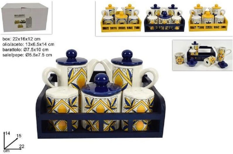 Trade Shop Traesio - Trade Shop - set 5 pz menage in ceramica decorata fantasia maiolica mit support experience -