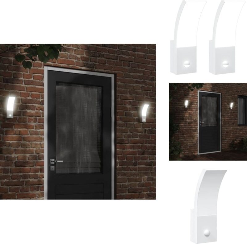 LED-Außenwandleuchten mit Sensor 2 Stk. Weiß Aludruckguss - LED-Lampe - Außenleuchte - Wandleuchte - Bewegungsmelder - S...