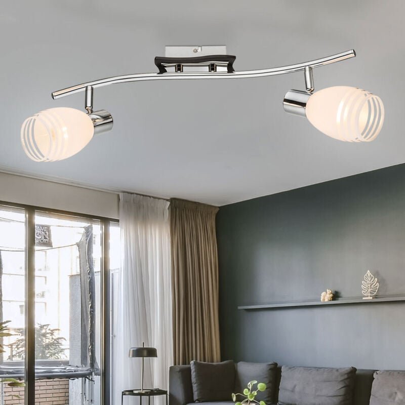 Decken Leuchte Lampe Beleuchtung Spot Metall Chrom Glas Wohn Schlaf Zimmer Küche