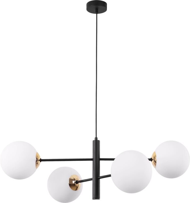 Vicenza Schwarz-Gold-Hängelampe 4 Flache Weisse Lampenschirme E14
