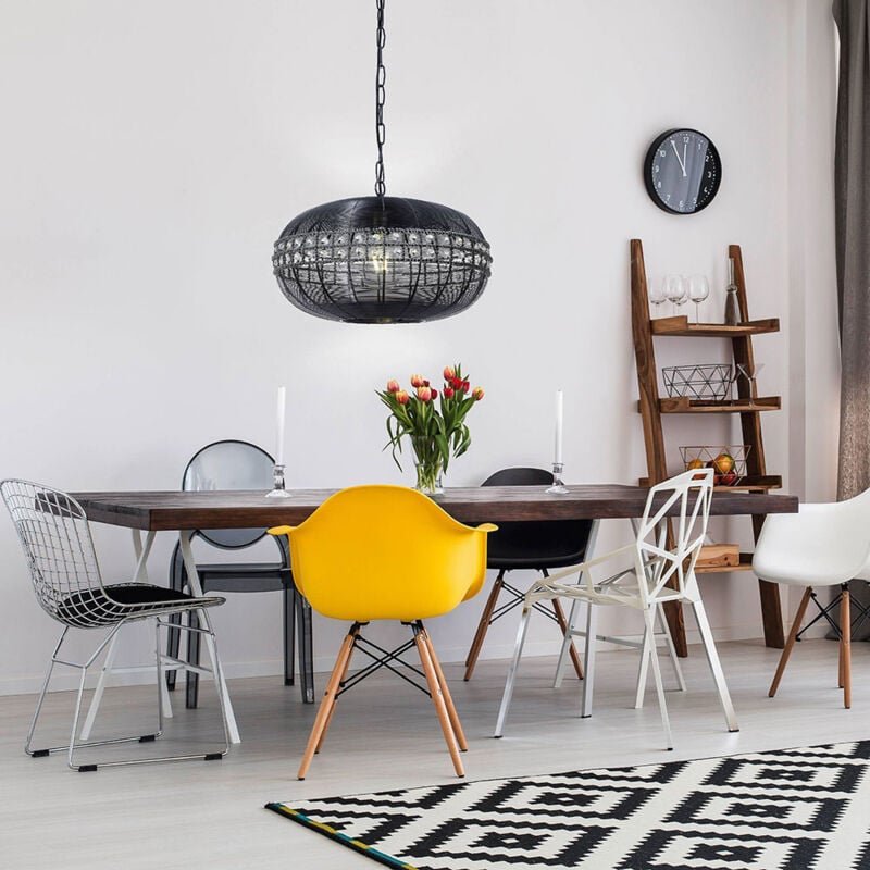 Eglo - Hängeleuchte Kristalle Pendelleuchte Gitter Hängelampe Esszimmerleuchte, Metall nickel-matt, 1x E27 Fassung, DxH ...