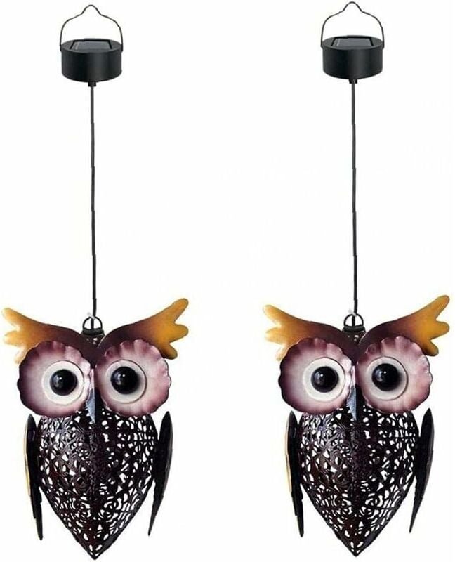 Vtizikl Hibou Lanterne solaire de jardin Lampe animal extérieur fer décoratif suspendu lumière 2PCS, lanterne Hibou sola...