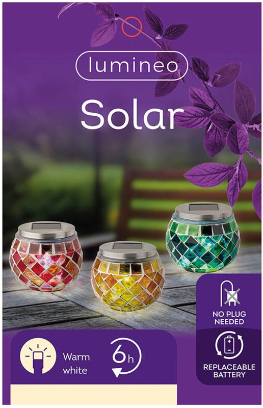 Lampe solar Mosaikdesign 9cm farblich sortiert. 894596