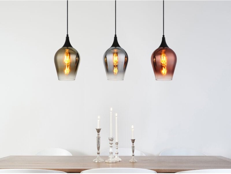 Ausgefallene Pendelleuchte lavus 3-flammig Glasschirme bunt, Breite 83cm