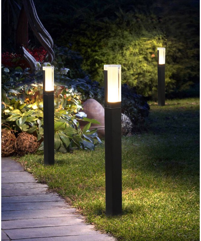 Schwarzer LED-Außenstrahler, 7 W, warmweiß (3000 K), IP65, wasserdicht, 40 cm, für Einfahrten, Terrassen, Gärten und Ras...