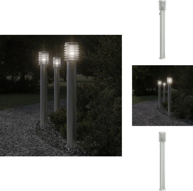 Wegeleuchte mit Steckdose Silbern 110 cm Edelstahl - Wegeleuchte - Außenstehleuchte - Gartenlampe - LED-Lampe - Edelstah...