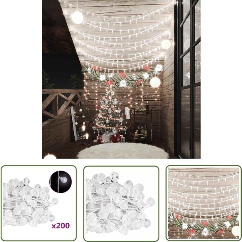 The Living Store Lichterkette Kugeln 20 m 200 LED Kaltweiß 8 Funktionen - Weihnachtsdeko - Lichterkette - LED-Leuchte - ...