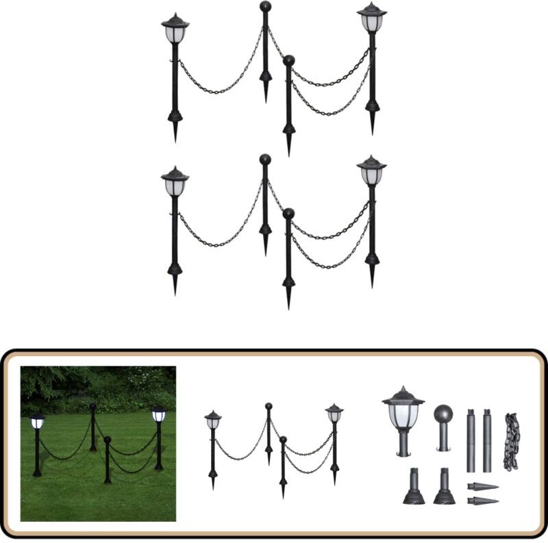 Solarleuchten 4 Stk. mit Kette und Pfosten - Solarlaternen - Outdoor Beleuchtung - Gartenbeleuchtung - led Lichterketten...