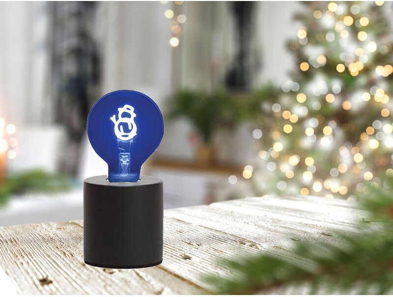 Meinewunschleuchte - Tischlampe Beton Schwarz mit Deko led Glühbirne Schneemann, Höhe 9cm